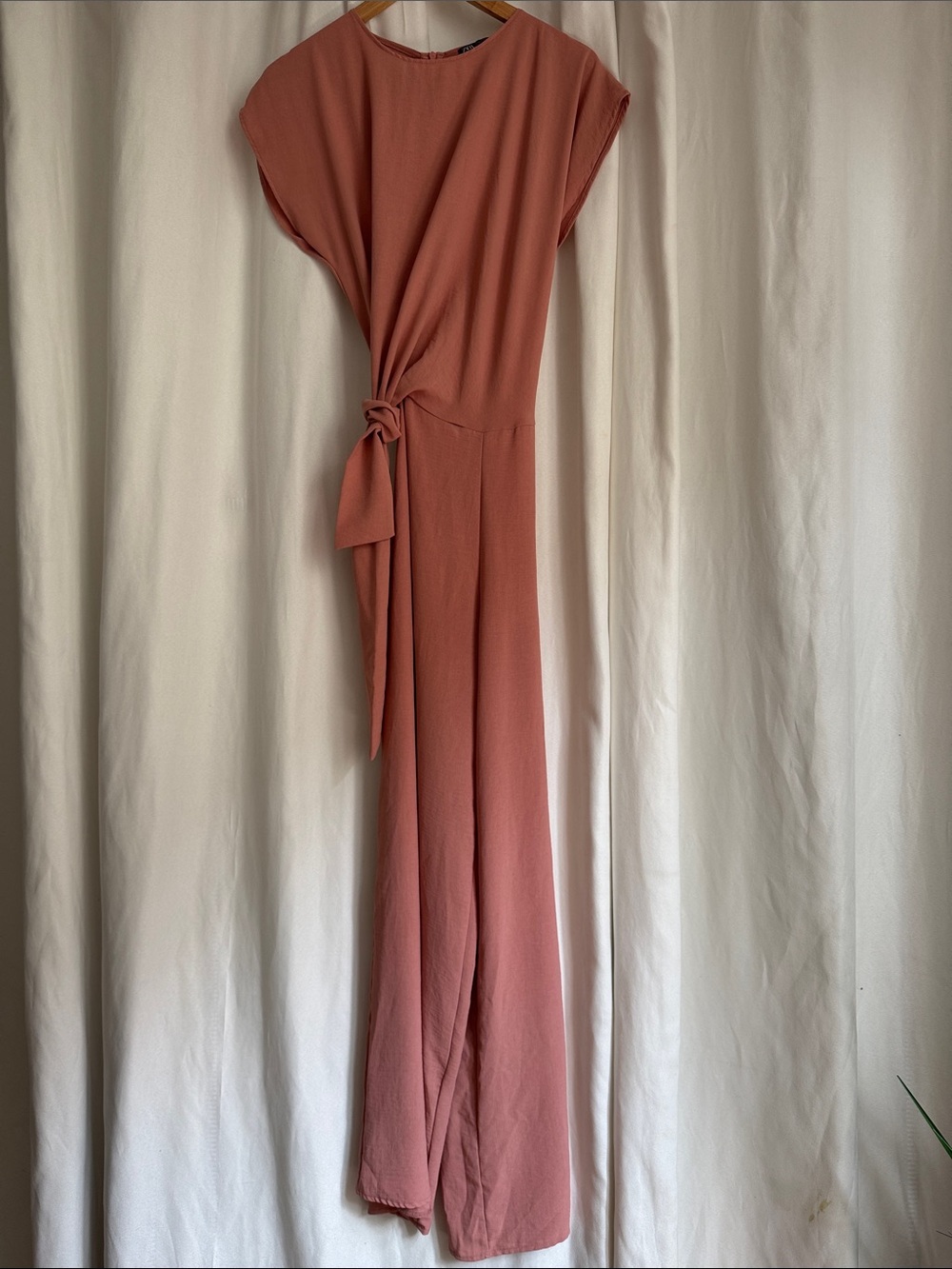 Zara One-Shoulder Dusty Rose Jumpsuit with Side Tie